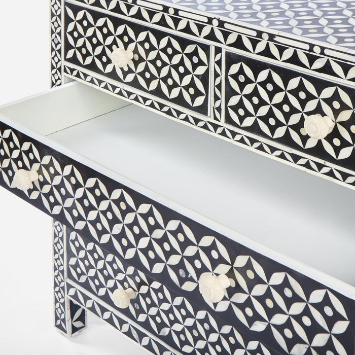 Stella Bone Inlay Chest of 5 Drawers Black & White - FUR0193