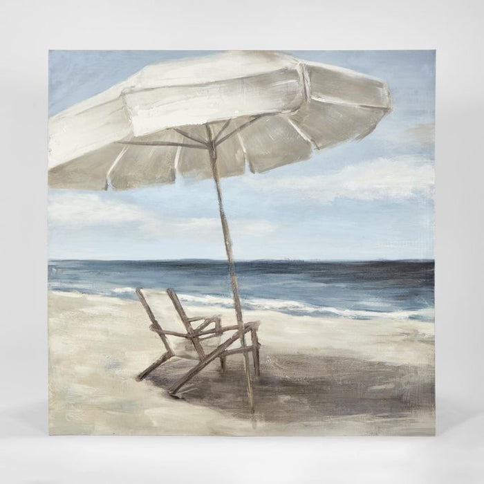 Deck Chair With Umbrella Acrylic Wall Art Paint Multi Colour - PPWALL4079