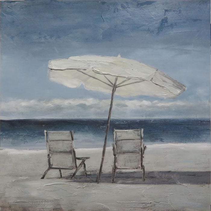 Two Deck Chairs With Umbrella Acrylic Wall Art Paint Multi Colour - PPWALL4080