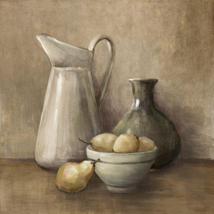 Bowl With Pears & Jug Acrylic Painting Wall Art Multi Colour - PPWALL4091