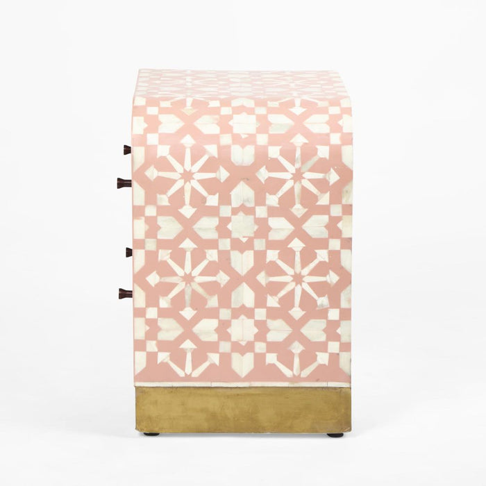 Adina Bone Inlay Bedside Table Peach & White - FUR0180