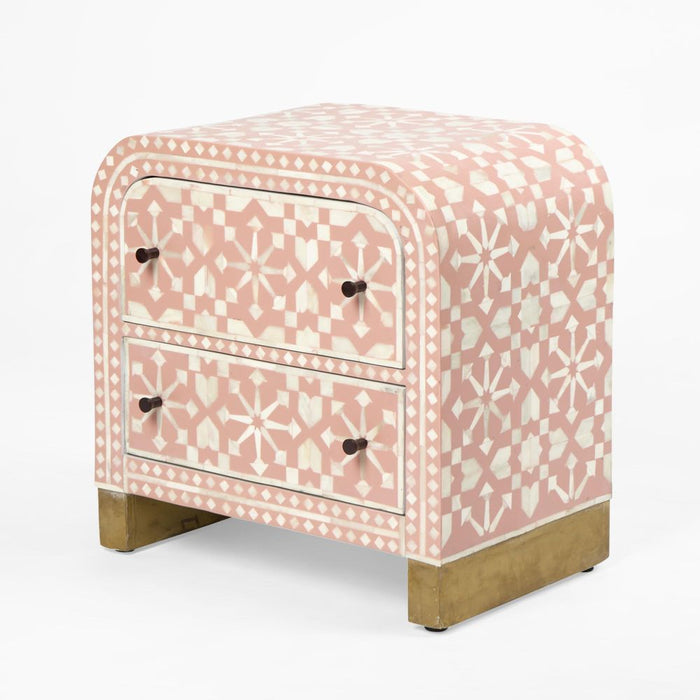Adina Bone Inlay Bedside Table Peach & White - FUR0180