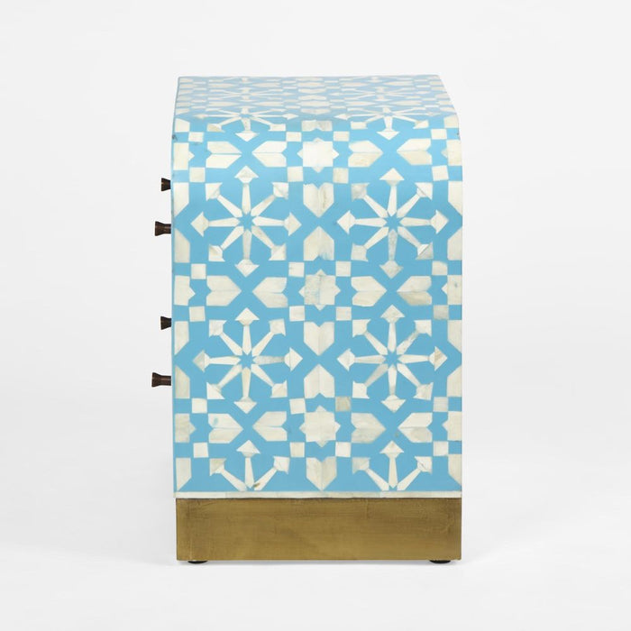 Adina Bone Inlay Bedside Table Aqua & White - FUR0181