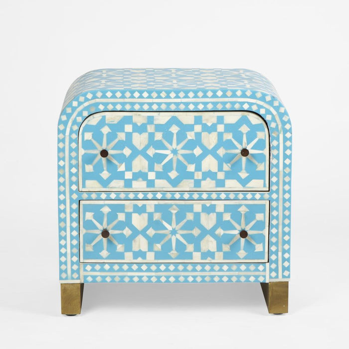 Adina Bone Inlay Bedside Table Aqua & White - FUR0181