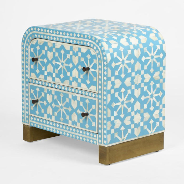 Adina Bone Inlay Bedside Table Aqua & White - FUR0181