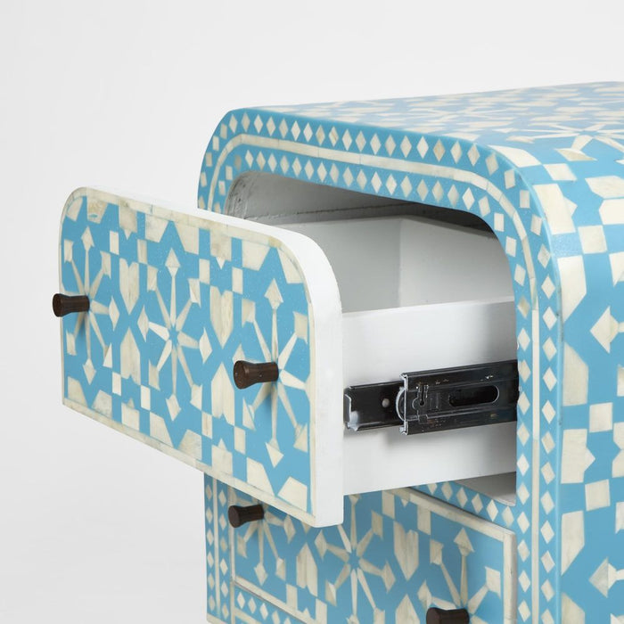 Adina Bone Inlay Bedside Table Aqua & White - FUR0181