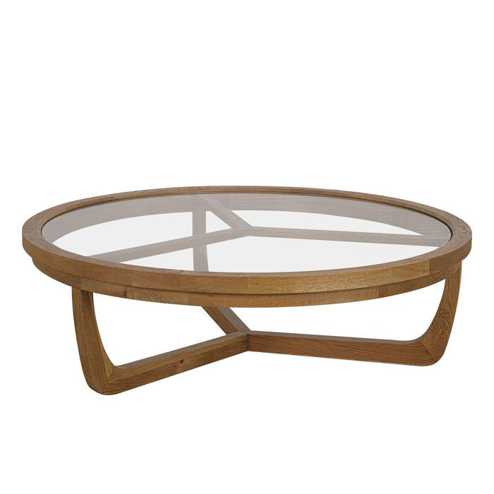 Iris Round Tri Leg Coffee Table With Glass Top Natural - OWAL001