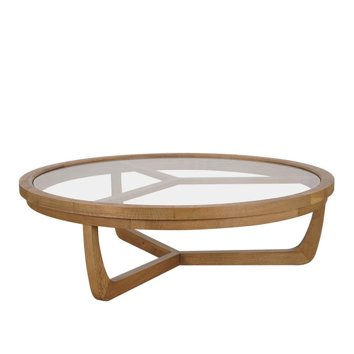 Iris Round Tri Leg Coffee Table With Glass Top Natural - OWAL001