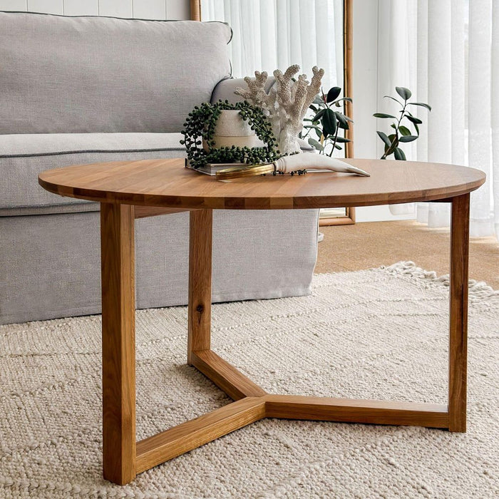 Oslo Round Oak Coffee Table Lacquered Finish Natural - OWQD0010XN