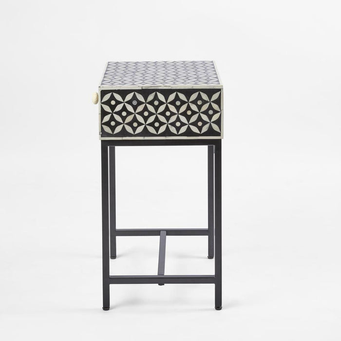 Stella Bone Inlay Bedside Table Black & White - FUR0190