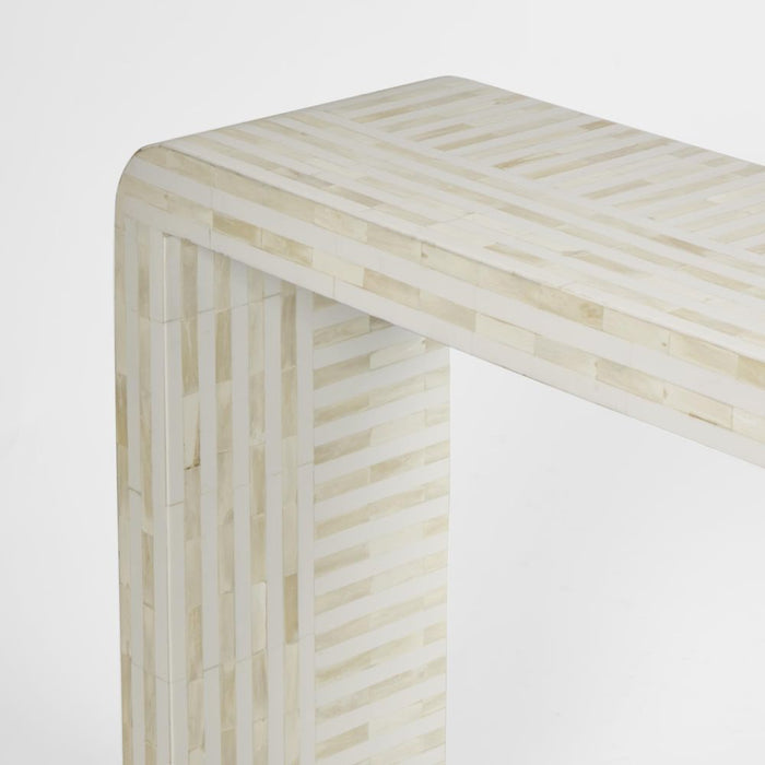 Eloise Bone Inlay Curved Console Table White - OWUND24013