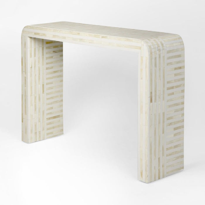 Eloise Bone Inlay Curved Console Table White - OWUND24013