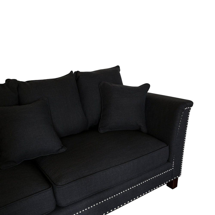 Manhattan 3 Seat Sofa With Silver Studs Charcoal & Black - OWFL0228CH-3
