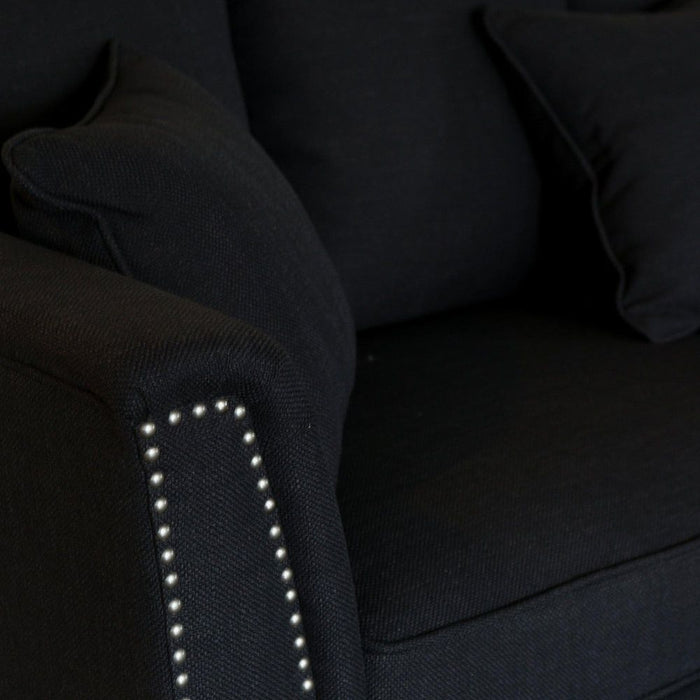 Manhattan 3 Seat Sofa With Silver Studs Charcoal & Black - OWFL0228CH-3