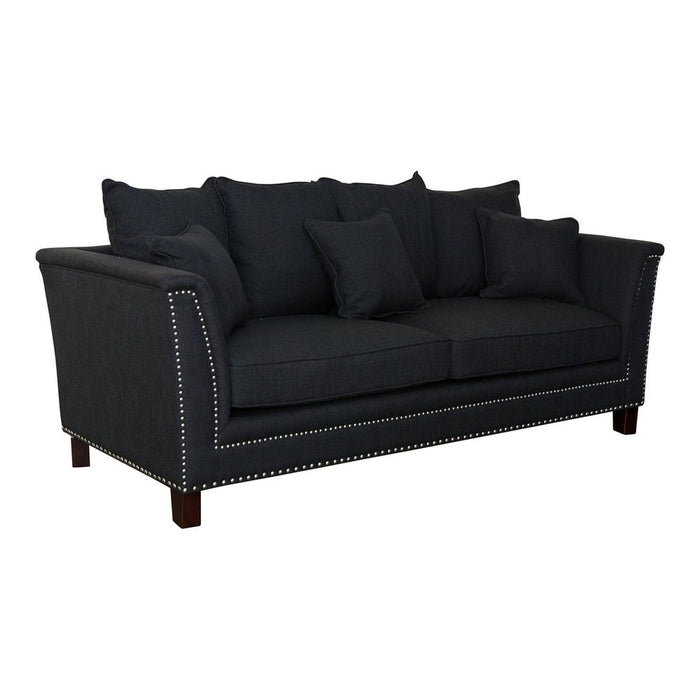 Manhattan 3 Seat Sofa With Silver Studs Charcoal & Black - OWFL0228CH-3