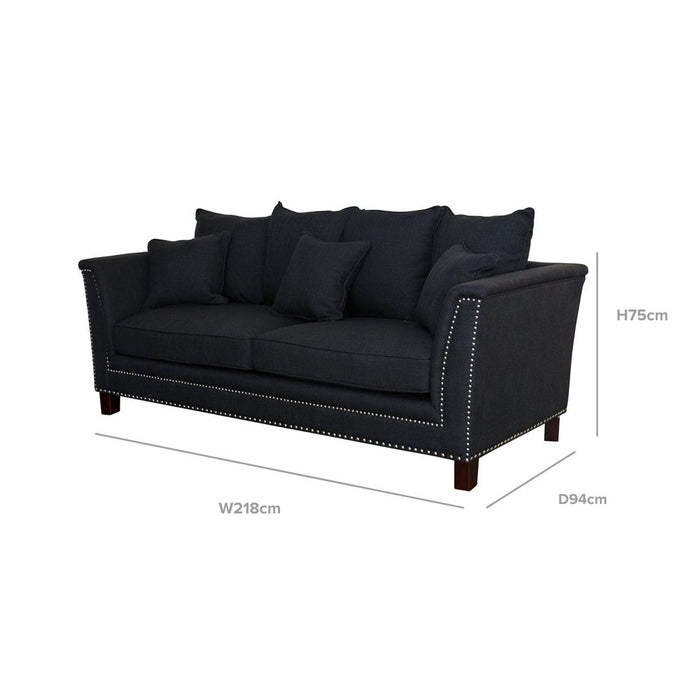Manhattan 3 Seat Sofa With Silver Studs Charcoal & Black - OWFL0228CH-3