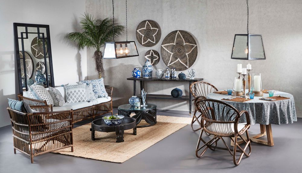 Alabama Rattan Sofa Dark Antique Timber & Black - FUR1379