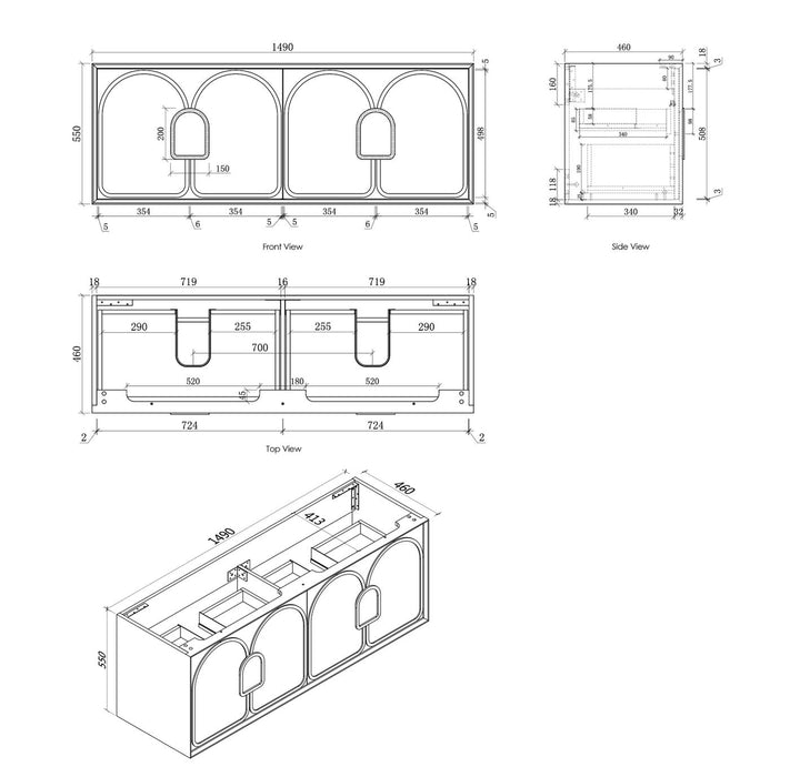 Laguna Wall Hung Vanity Black Oak - LG1500B
