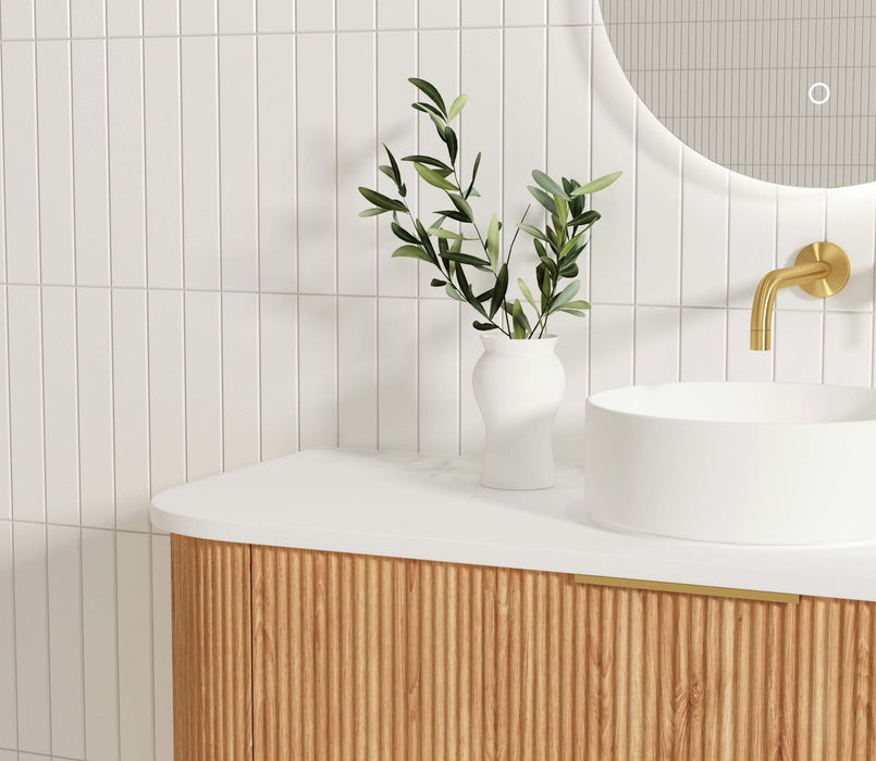 Bondi Fluted 1200mm Wall Hung Curve Vanity Woodland Oak - BOW1200L