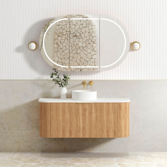 Bondi Fluted 1200mm Wall Hung Curve Vanity Woodland Oak - BOW1200L