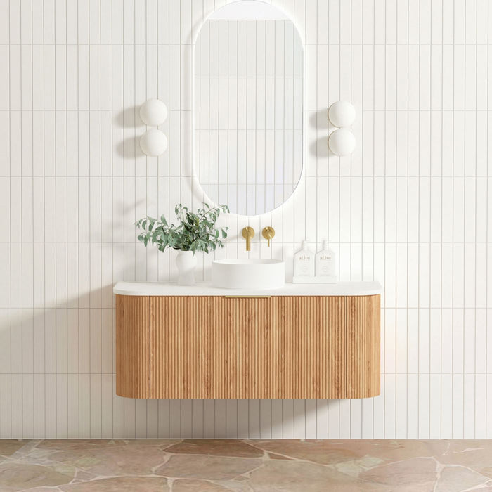 Bondi Fluted 1200mm Wall Hung Curve Vanity Woodland Oak - BOW1200L