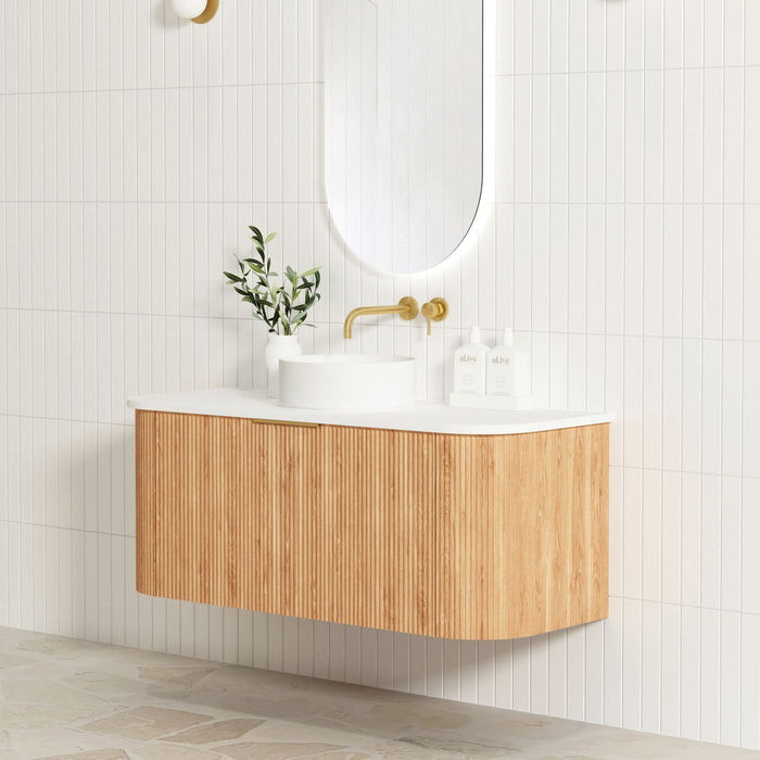 Bondi Fluted 1200mm Wall Hung Curve Vanity Woodland Oak - BOW1200L