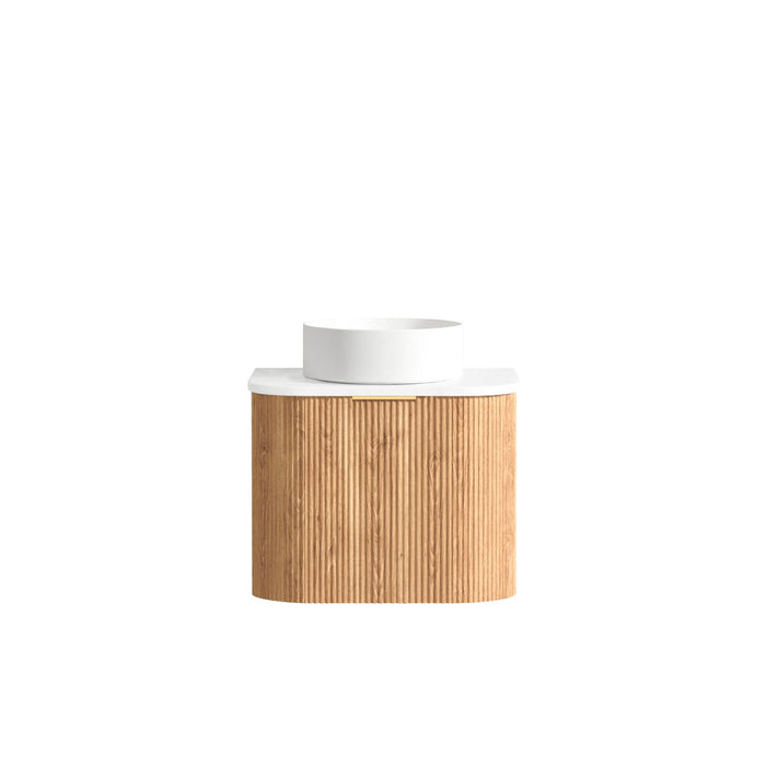 Bondi Fluted 600mm Wall Hung Curve Vanity Woodland Oak - BOW600L
