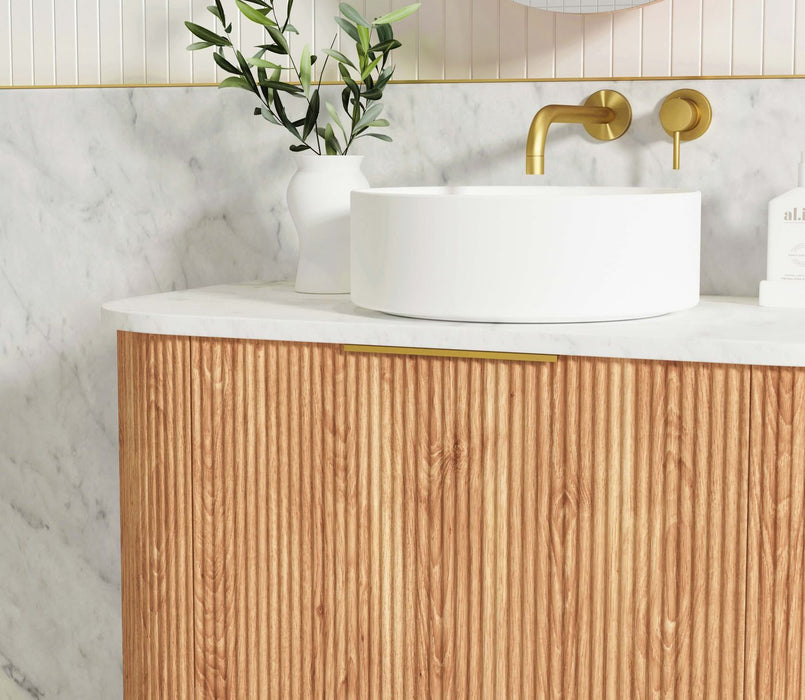 Bondi Fluted 900mm Wall Hung Curve Vanity Woodland Oak - BOW900L