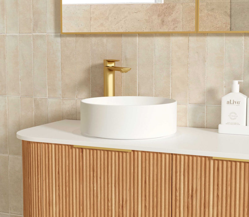 Bondi Fluted 1800mm Wall Hung Curve Vanity Woodland Oak - BOW1800L