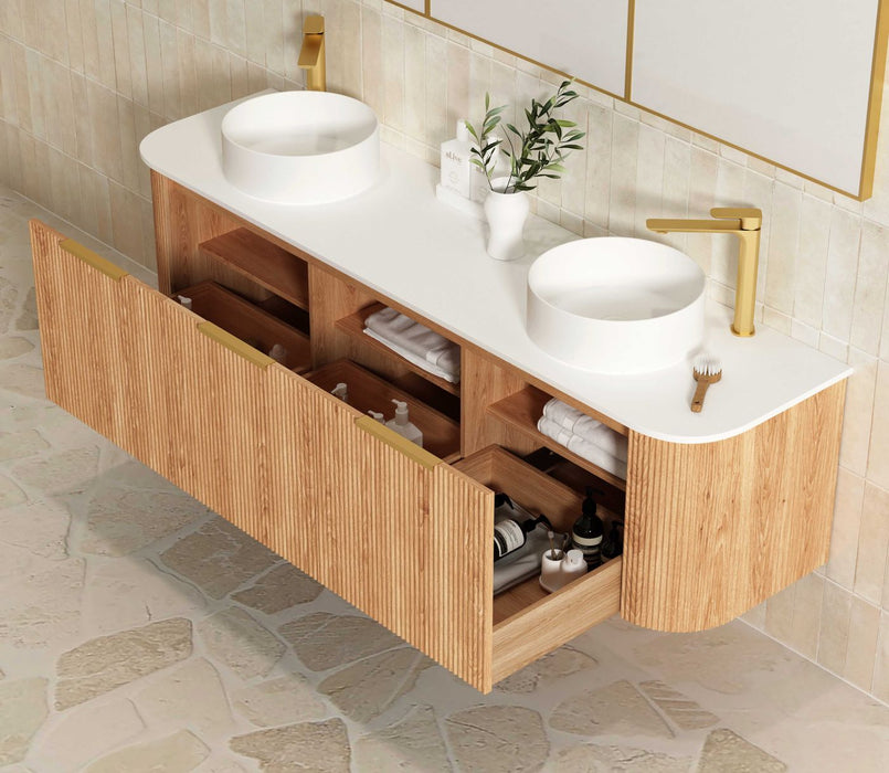 Bondi Fluted 1800mm Wall Hung Curve Vanity Woodland Oak - BOW1800L