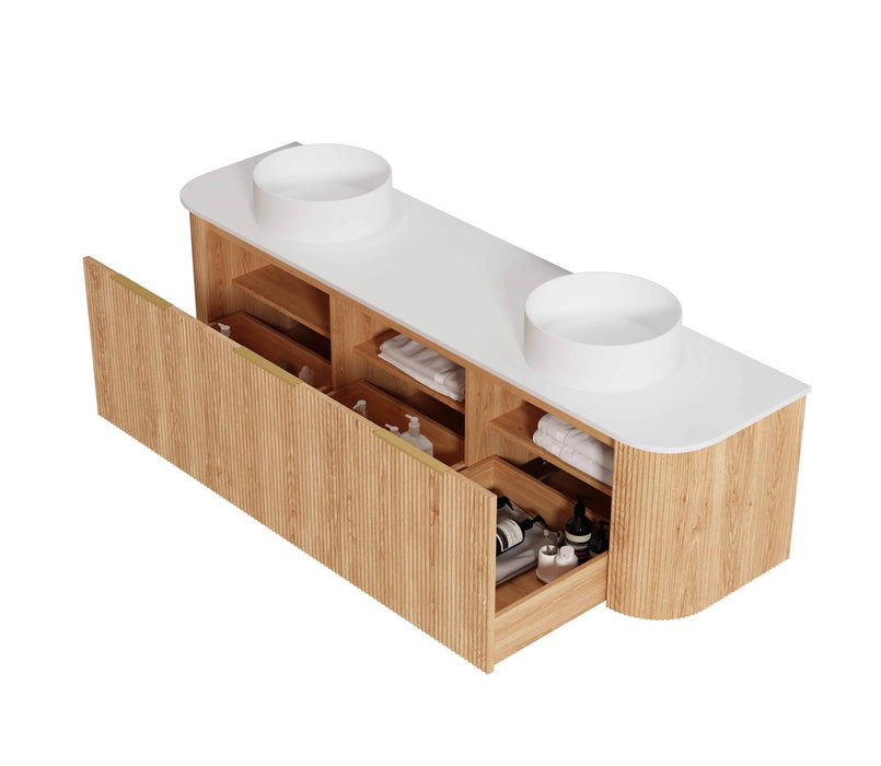 Bondi Fluted 1800mm Wall Hung Curve Vanity Woodland Oak - BOW1800L