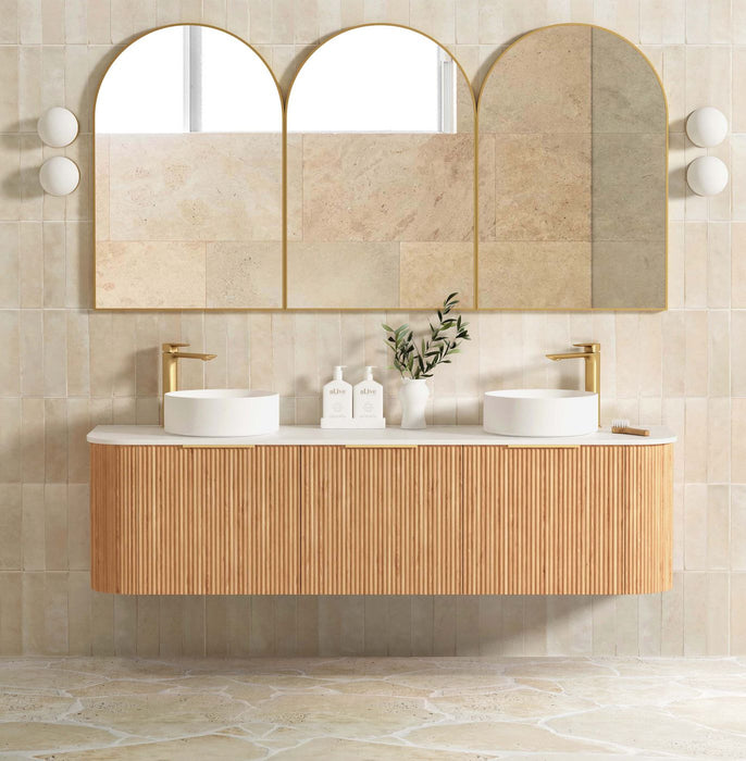 Bondi Fluted 1800mm Wall Hung Curve Vanity Woodland Oak - BOW1800L