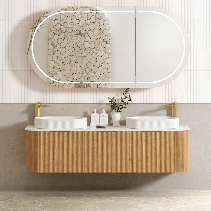 Bondi Fluted 1800mm Wall Hung Curve Vanity Woodland Oak - BOW1800L