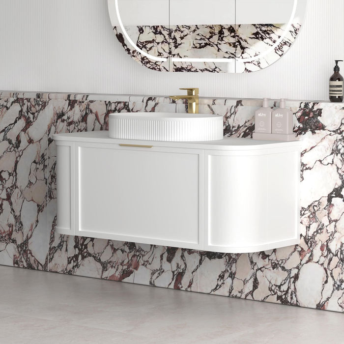 Hampshire 1200mm Wall Hung Curve Vanity Satin White - BOH1200W