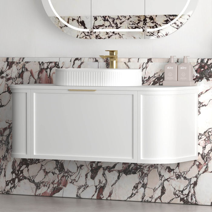 Hampshire 1200mm Wall Hung Curve Vanity Satin White - BOH1200W