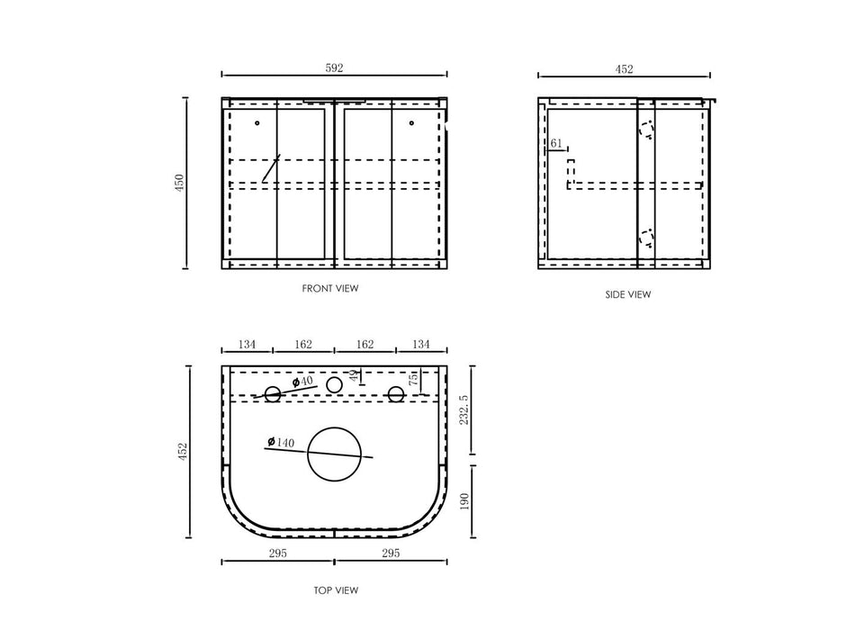 Hampshire 600mm Wall Hung Vanity Satin White - BOH600W