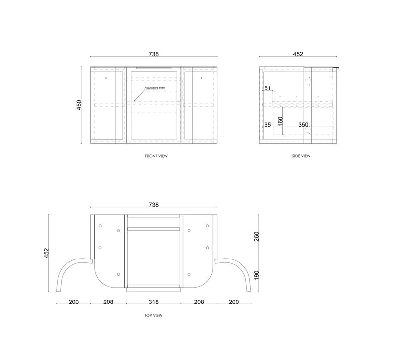 Hampshire 750mm Wall Hung Curve Vanity Satin White - BOH750W