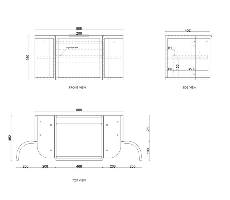 Hampshire 900mm Wall Hung Curve Vanity Satin White - BOH900W