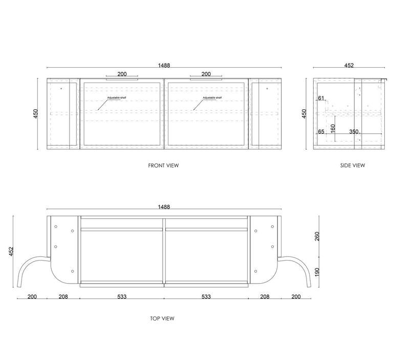 Hampshire 1500mm Wall Hung Curve Vanity Satin White - BOH1500W