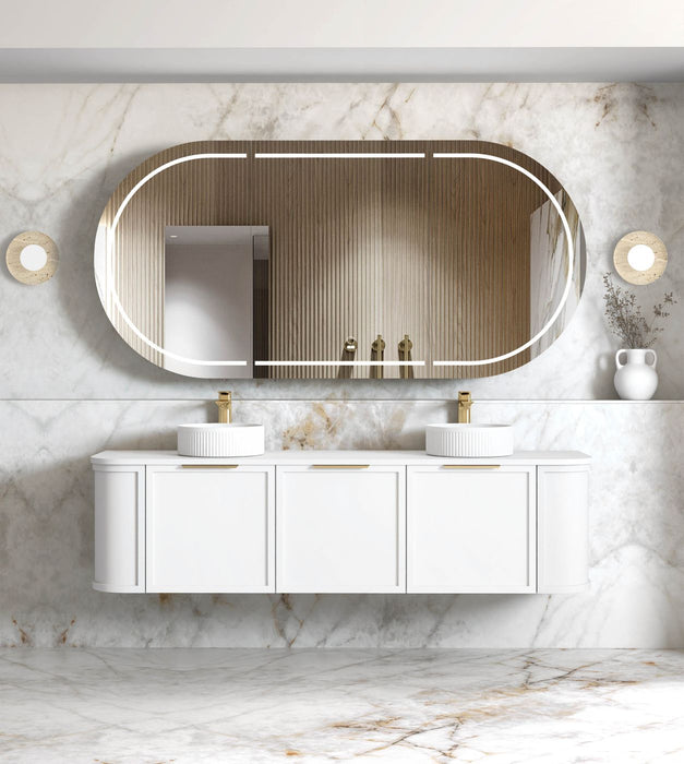 Hampshire 1800mm Wall Hung Curve Vanity Satin White - BOH1800W