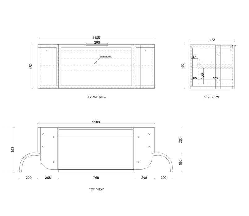 Hampshire 1200mm Wall Hung Curve Vanity Satin Black - BOH1200B