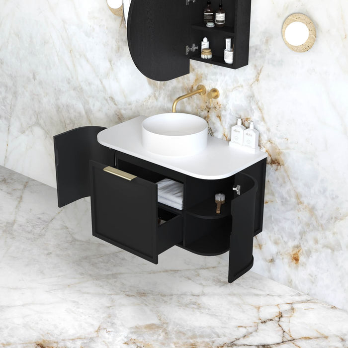Hampshire 900mm Wall Hung Curve Vanity Satin Black - BOH900B