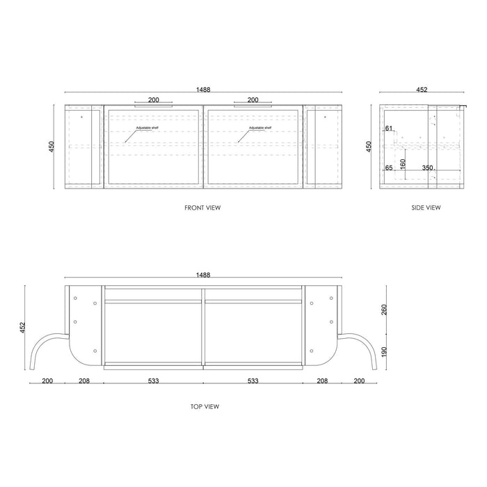 Hampshire 1500mm Wall Hung Curve Vanity Satin Black - BOH1500B