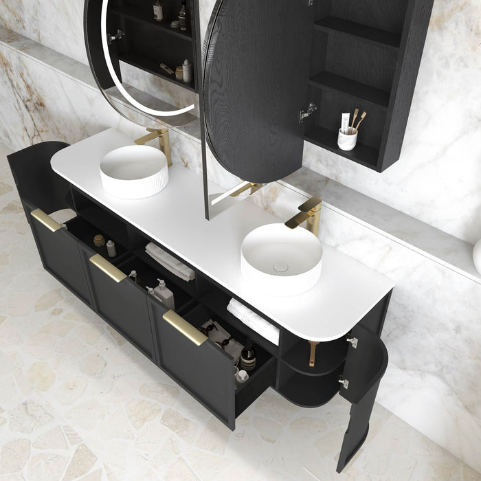 Hampshire 1800mm Wall Hung Curve Vanity Satin Black - BOH1800B