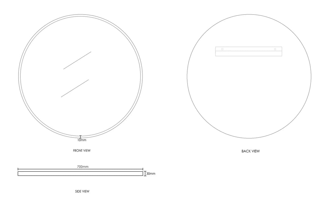 London Round Mirror Frame W700mm Matte Black Frame - MFM700B-N