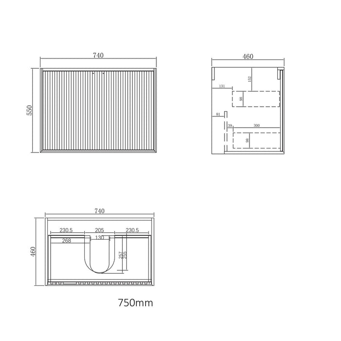 Marlo 750mm Wall Hung Vanity Matte Black - MA750B