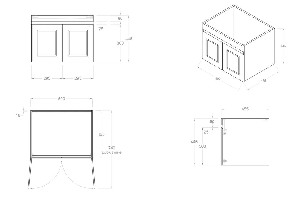 Hampton Wall Hung Vanity Satin Black - HPM600B