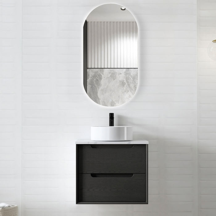 Byron 600mm Wall Hung Curve Vanity Black Oak - BY600B