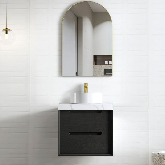 Byron 600mm Wall Hung Curve Vanity Black Oak - BY600B