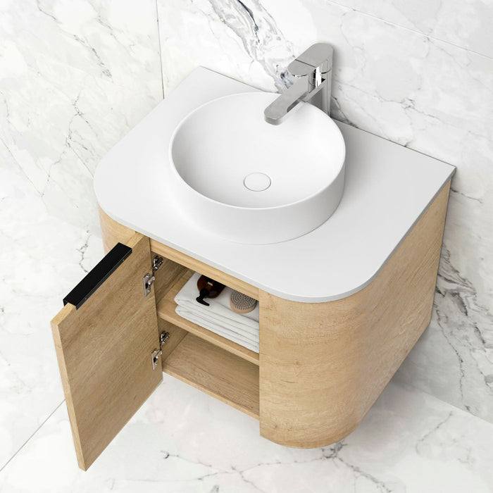 Bondi 600mm Wall Hung Curve Vanity Natural Oak - BO600N